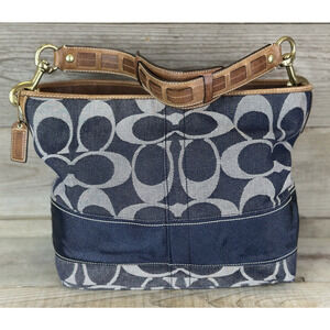 COACH 11182 Purse Signature Stripe BLUE Denim Tote Shoulder Bucket Bag Purse